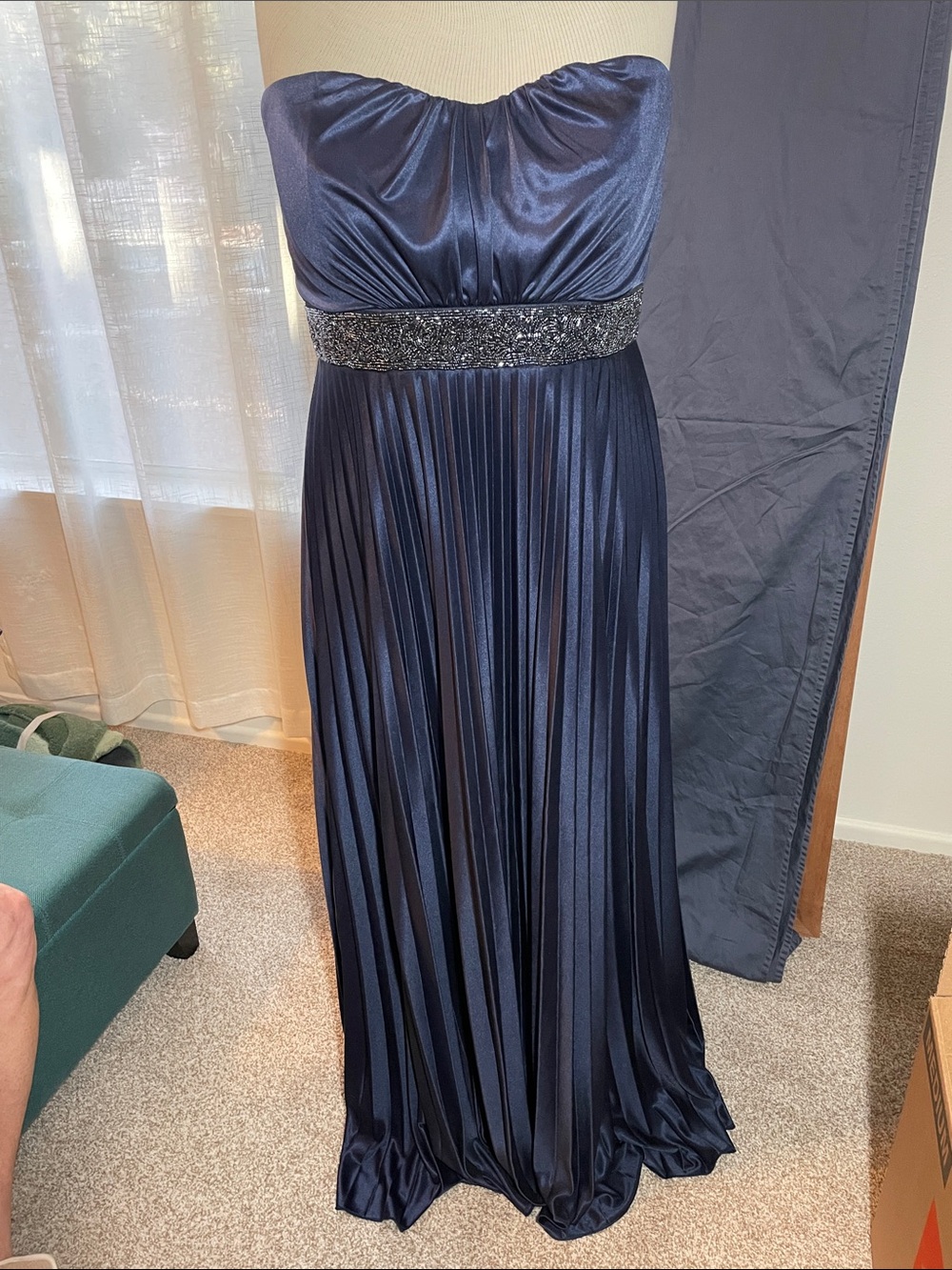 City Chic Long Formal Pleated Navy Gown with Empire Waist size 16
